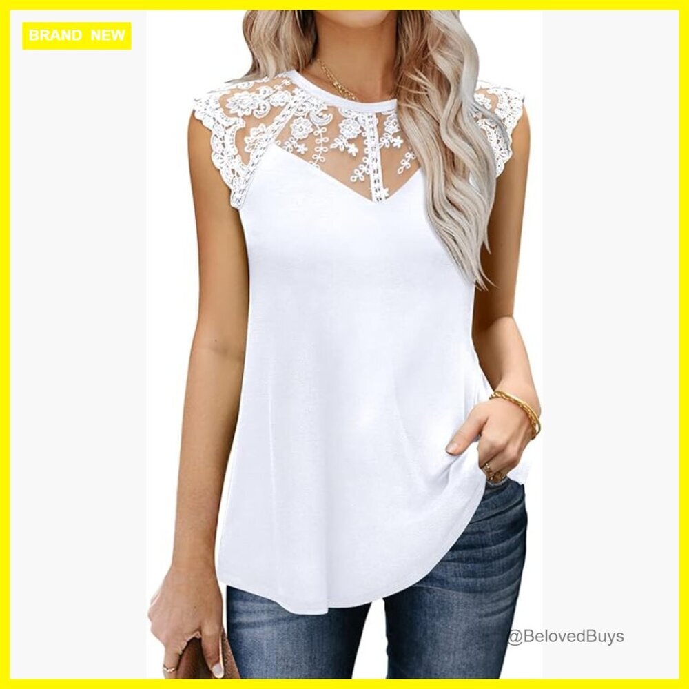 Lace Floral Sleeveless Tank Top Loose Fit Blouse Casual Summer Wear